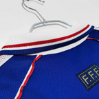 Elite Retro Kits France 1998 World Cup long sleeve home shirt featuring a blue collar with red and white trim