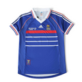 Elite Retro Kits France 1998 World Cup home shirt in deep blue with white collar, red stripe, and cockerel crest.