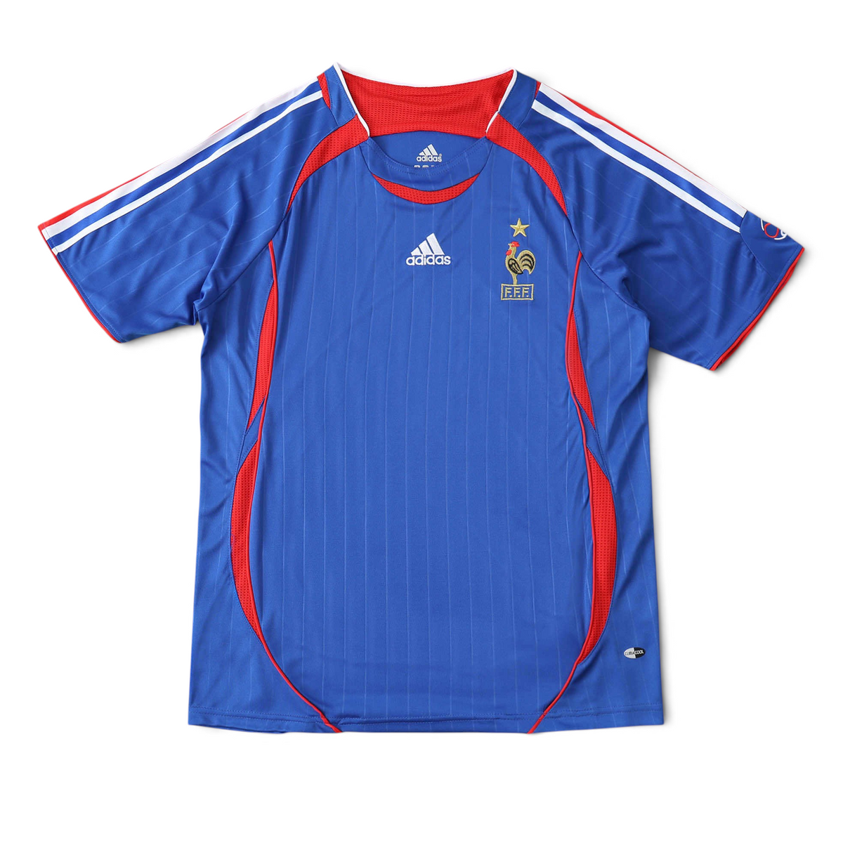 Elite Retro Kits France 2006 home football shirt in deep blue with red accents, cockerel crest, and white stripes.