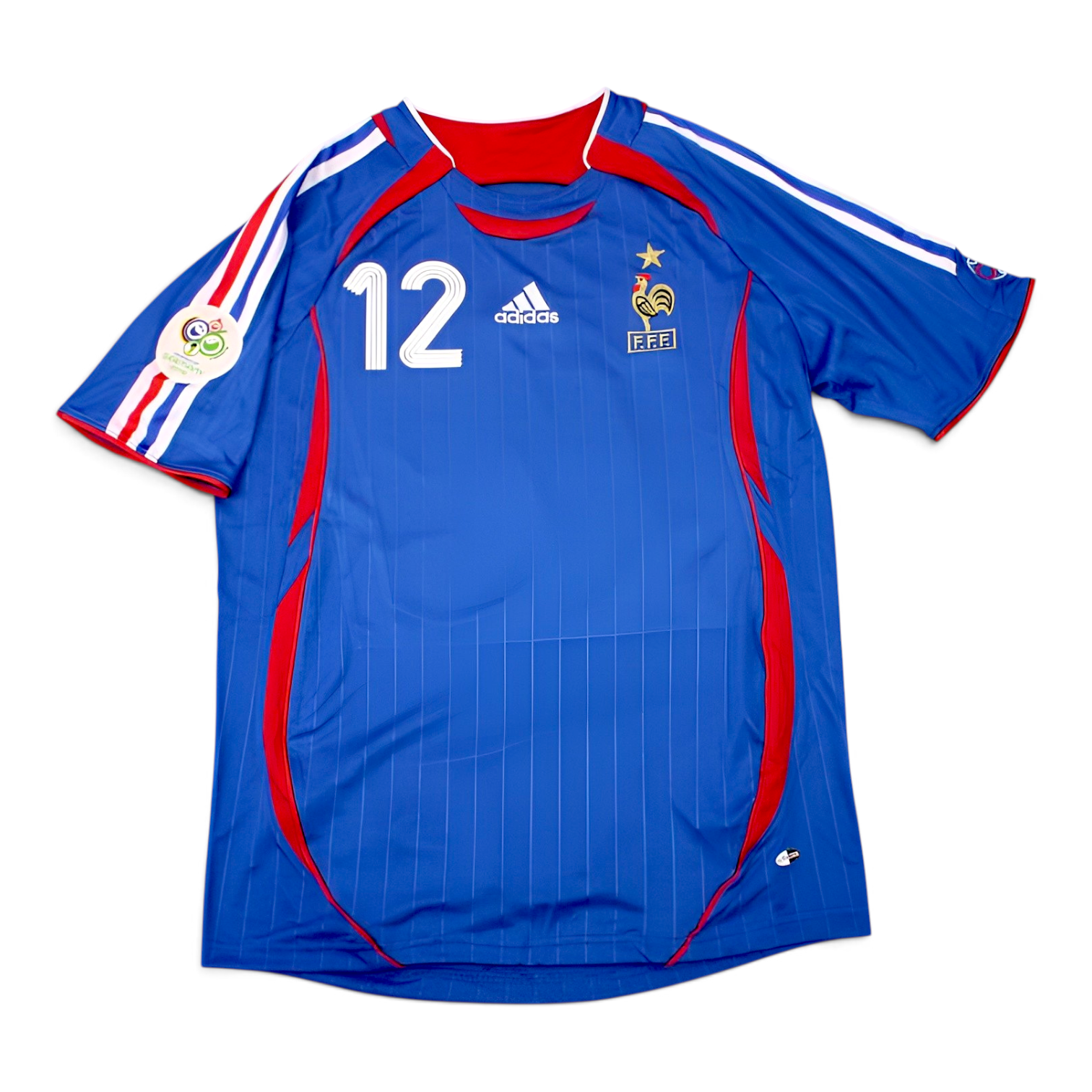 Elite Retro Kits France 2006 home football shirt in blue with red accents, featuring the cockerel crest and number 12.