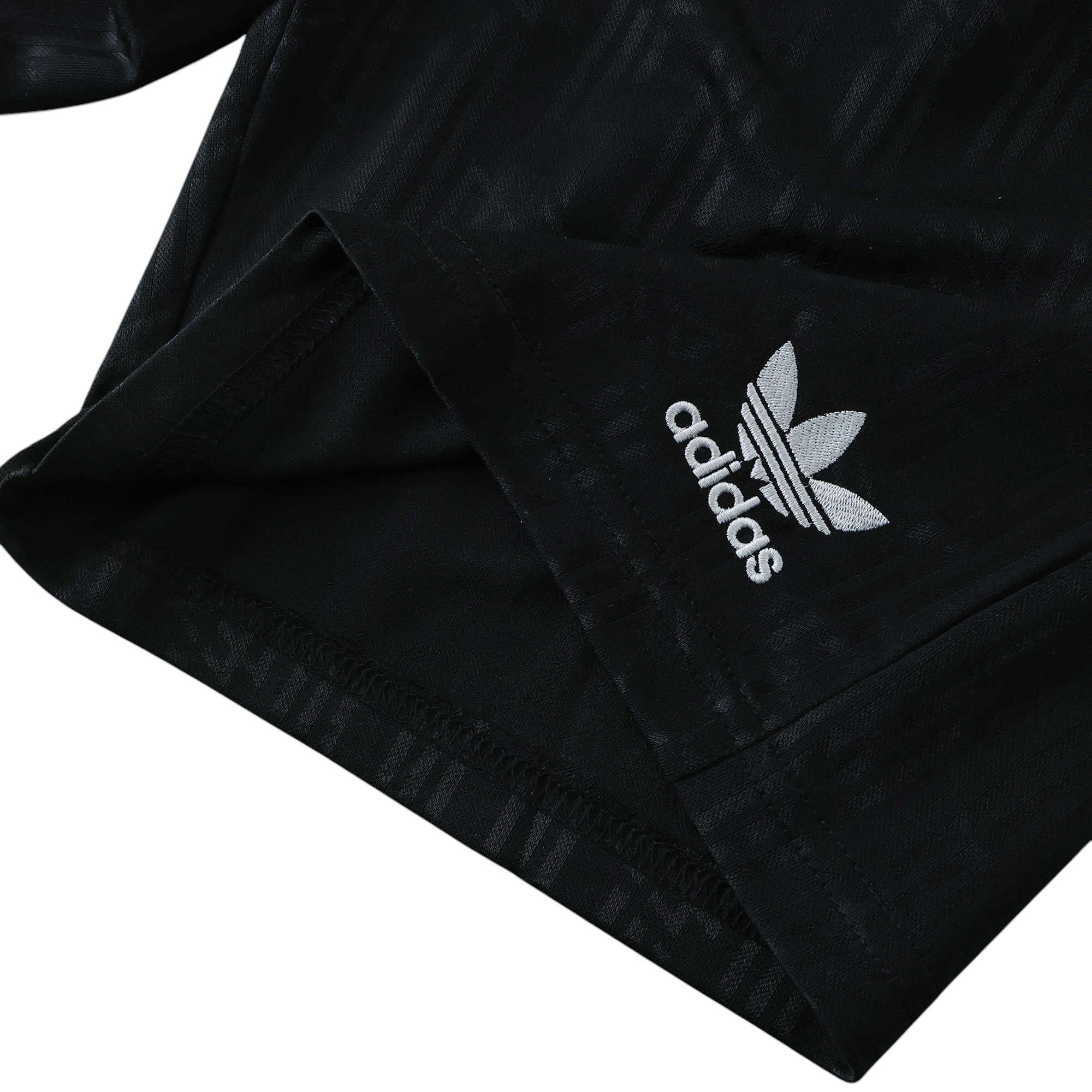 Elite Retro Kits Germany 1990 kids football shorts in black with white embroidered adidas trefoil logo