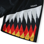 Elite Retro Kits Germany 1994 kids football shorts featuring black, red, and yellow diamond pattern and adidas logo