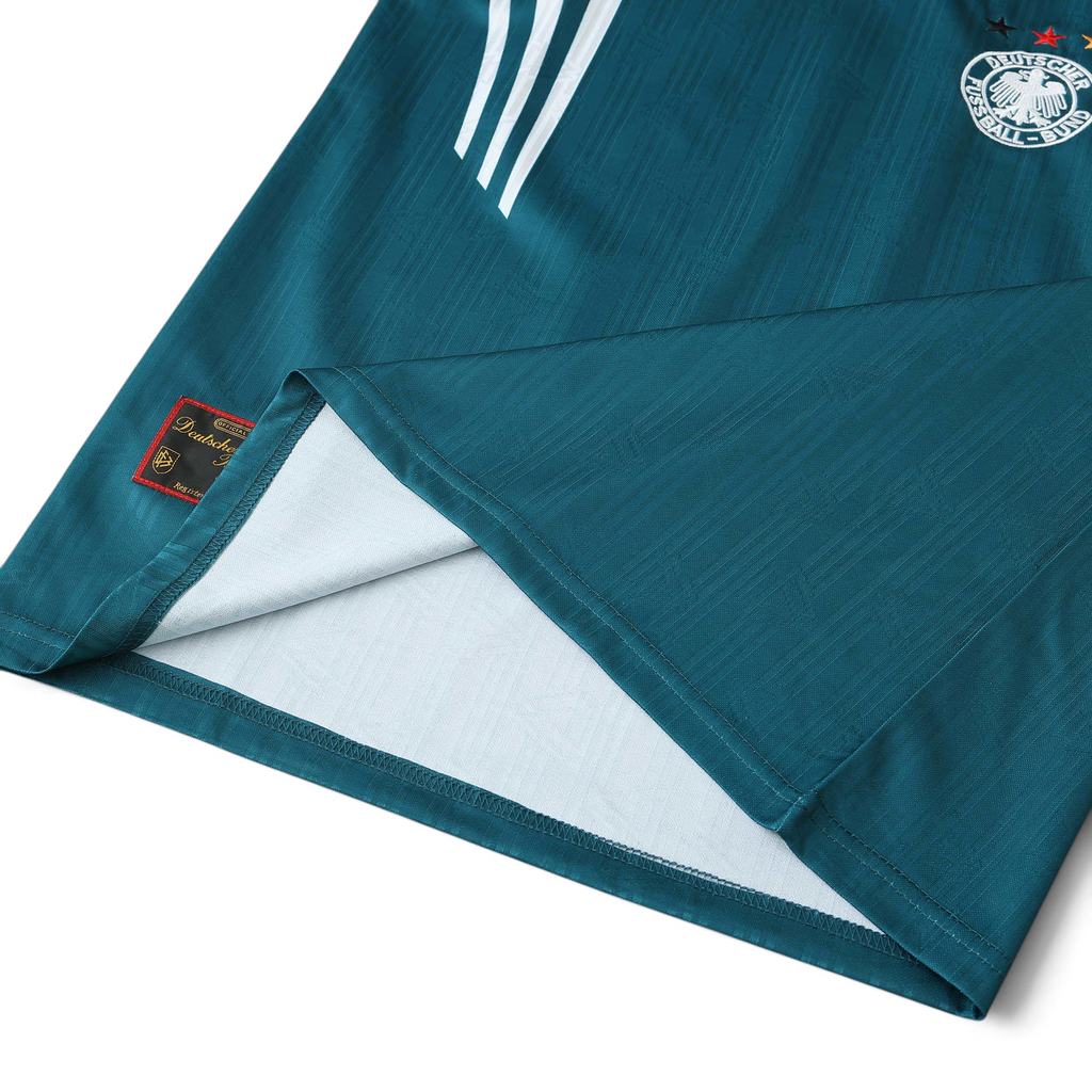Elite Retro Kits Germany 1996 away football shirt in green with white stripes and DFB eagle crest detail