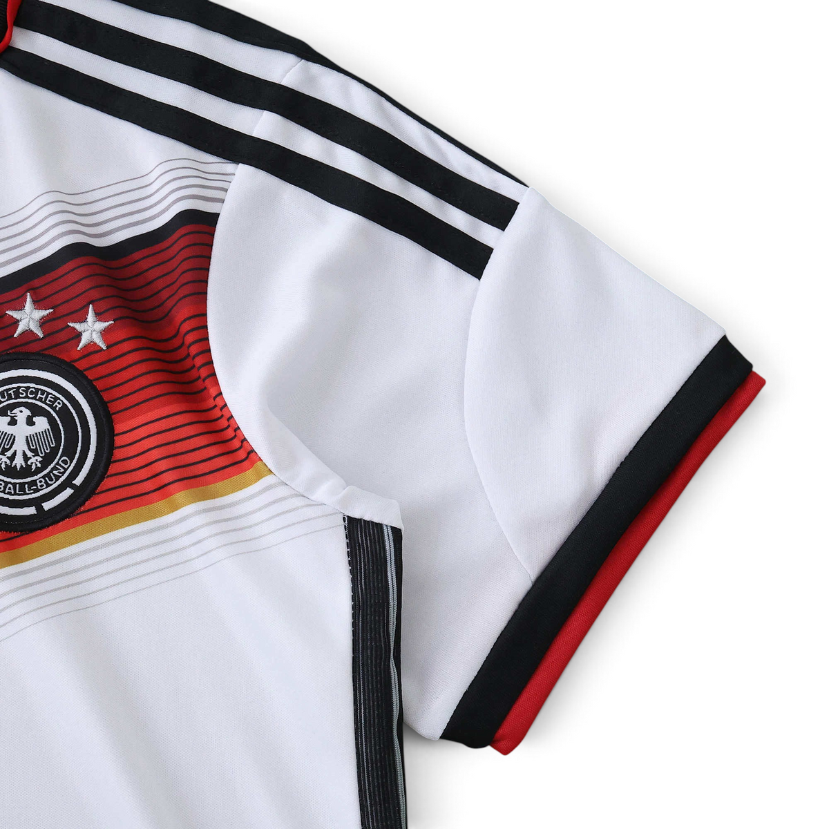 Elite Retro Kits Germany 2014 home kids jersey featuring white fabric with iconic black and red chest graphic details