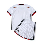 Elite Retro Kits Germany 2014 home kids kit featuring a white jersey with black and red sleeve stripes and shorts