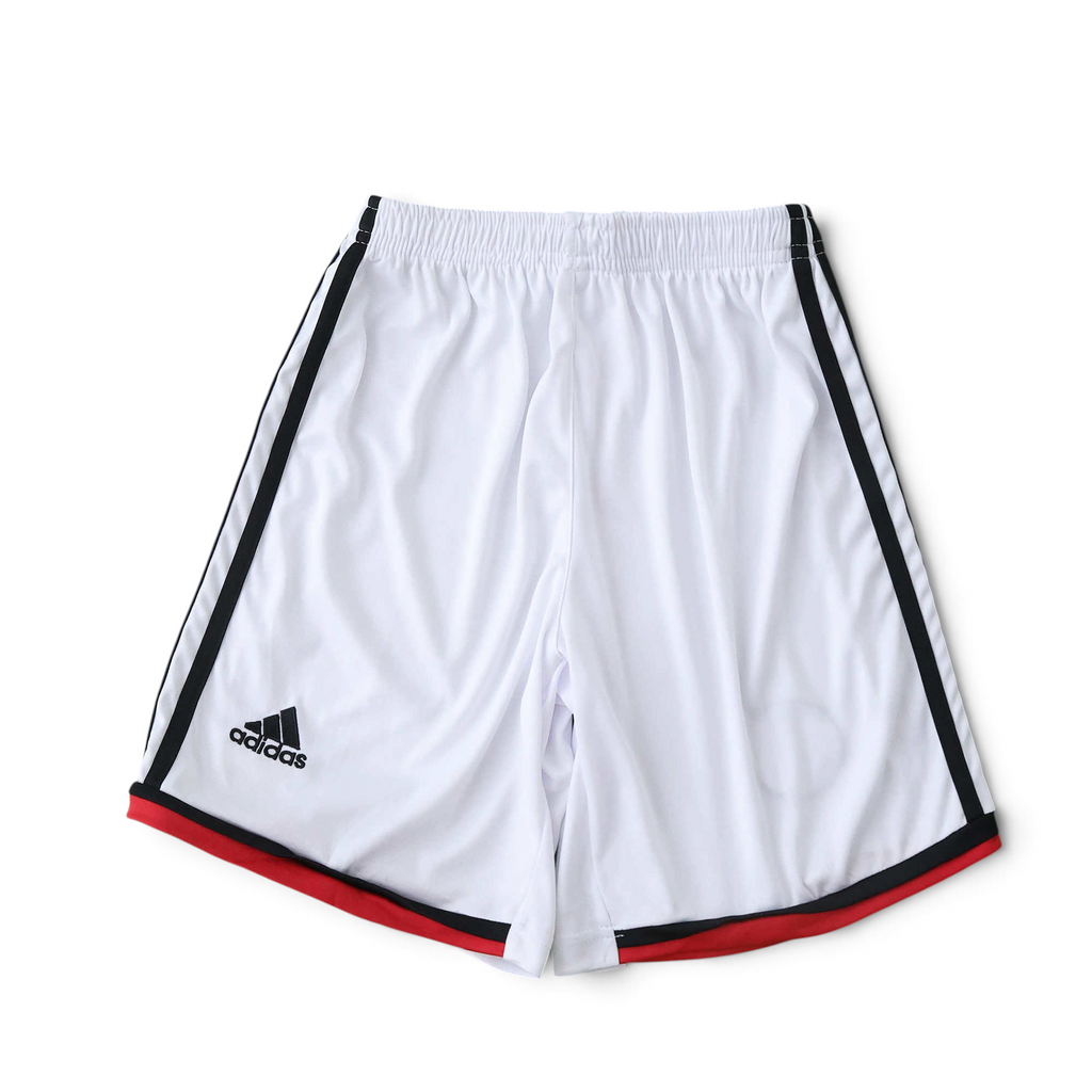 Elite Retro Kits Germany 2014 home kids football shorts in white with black side stripes and red trim detail.