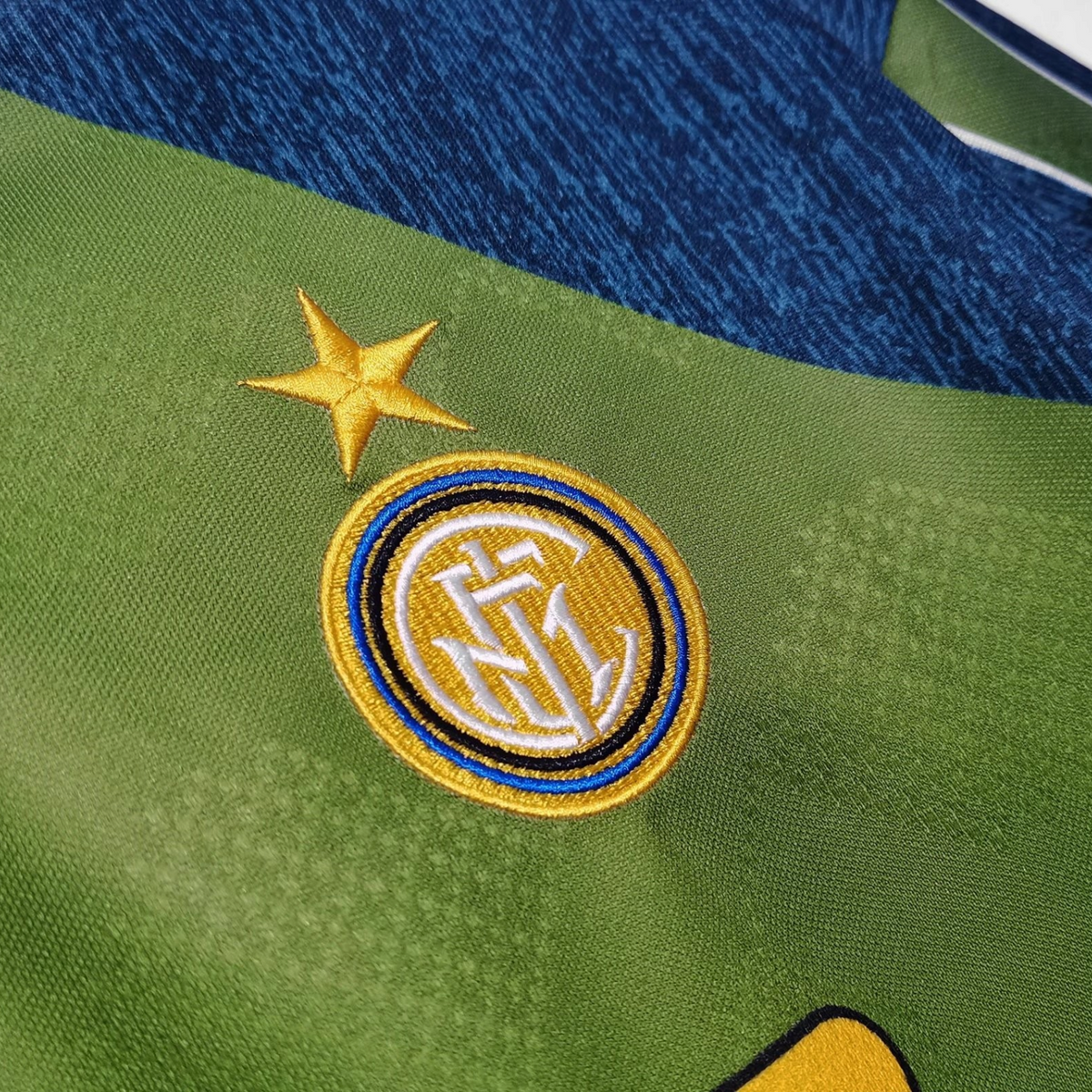 Elite Retro Kits Inter Milan 1995/96 third shirt featuring embroidered club crest, yellow star, and green-blue fabric