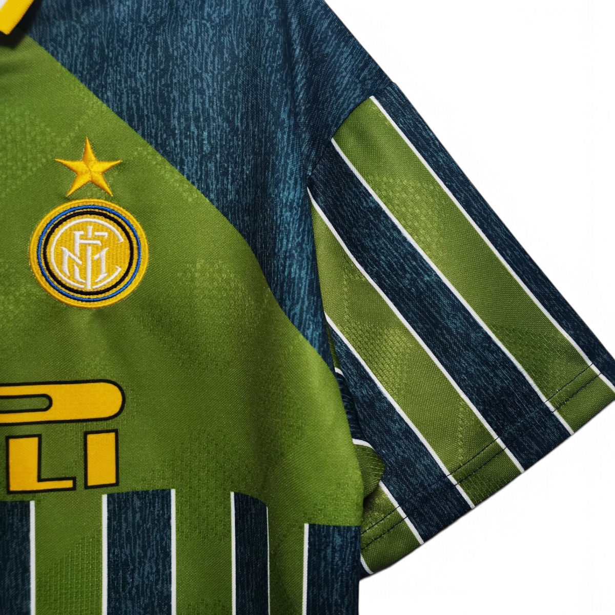 Elite Retro Kits Inter Milan 1995/96 third football shirt featuring dark blue and green stripes with embroidered crest