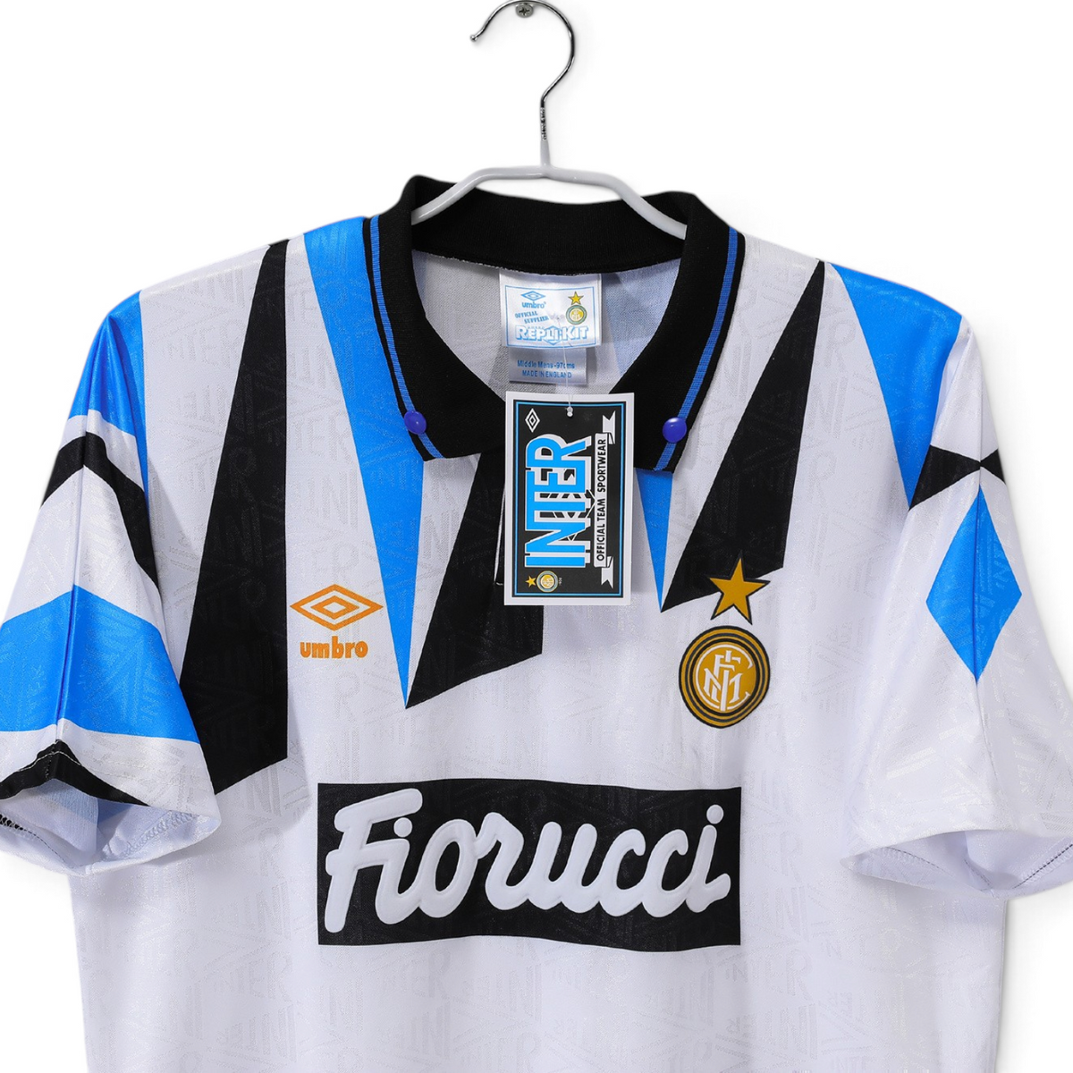 Elite Retro Kits Inter Milan 1991-93 away football shirt in white with blue and black geometric shoulder panels
