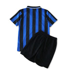 Elite Retro Kits kids Inter Milan 1997/98 home kit featuring blue and black striped jersey and black shorts