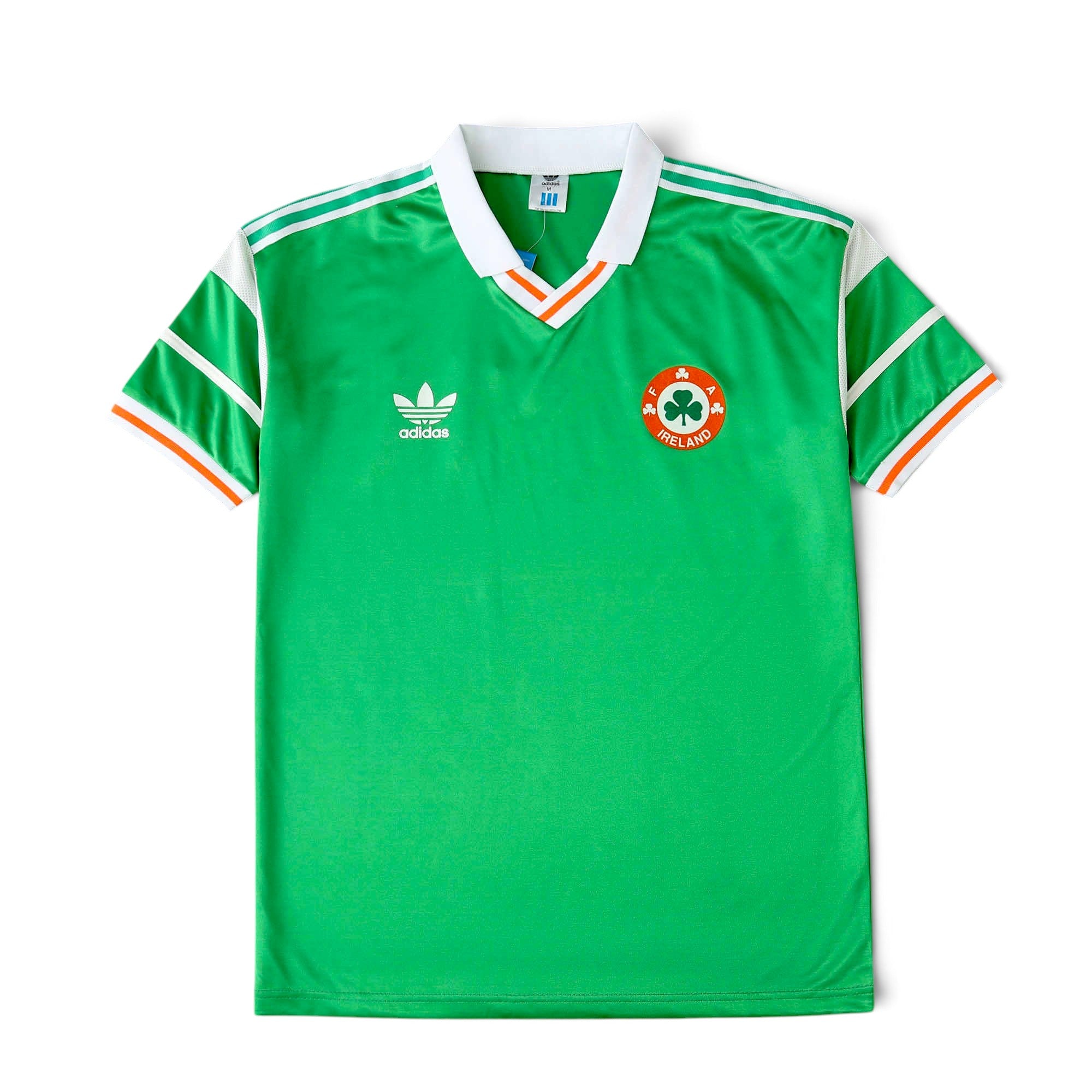 Elite Retro Kits Ireland 1988-90 home football shirt in green with white collar, FAI crest, and adidas branding.