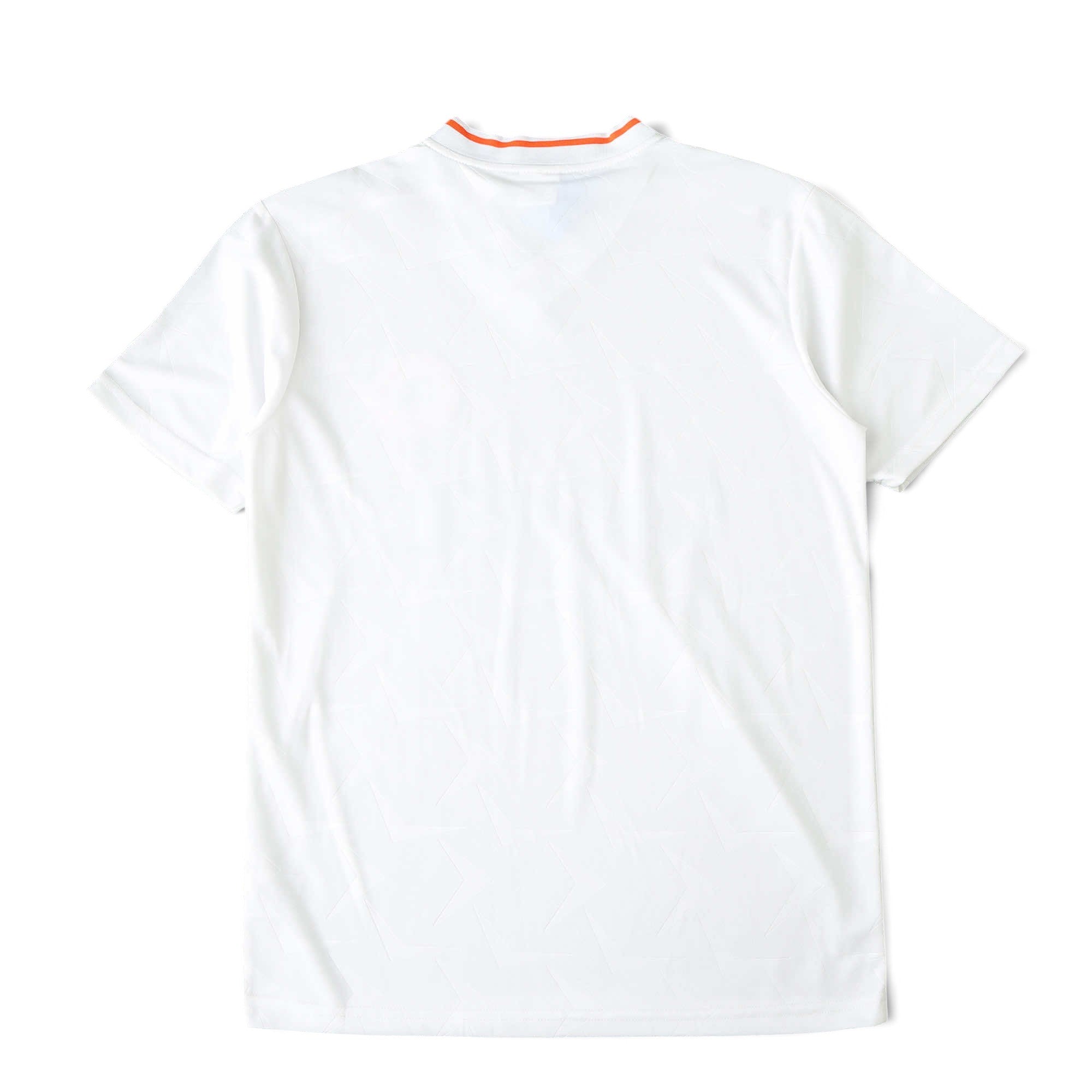 Elite Retro Kits Ireland 1990 away football shirt in white with orange collar trim, back view