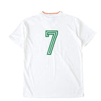 Elite Retro Kits Ireland 1990 away football shirt in white with green number 7 on the back and orange collar trim