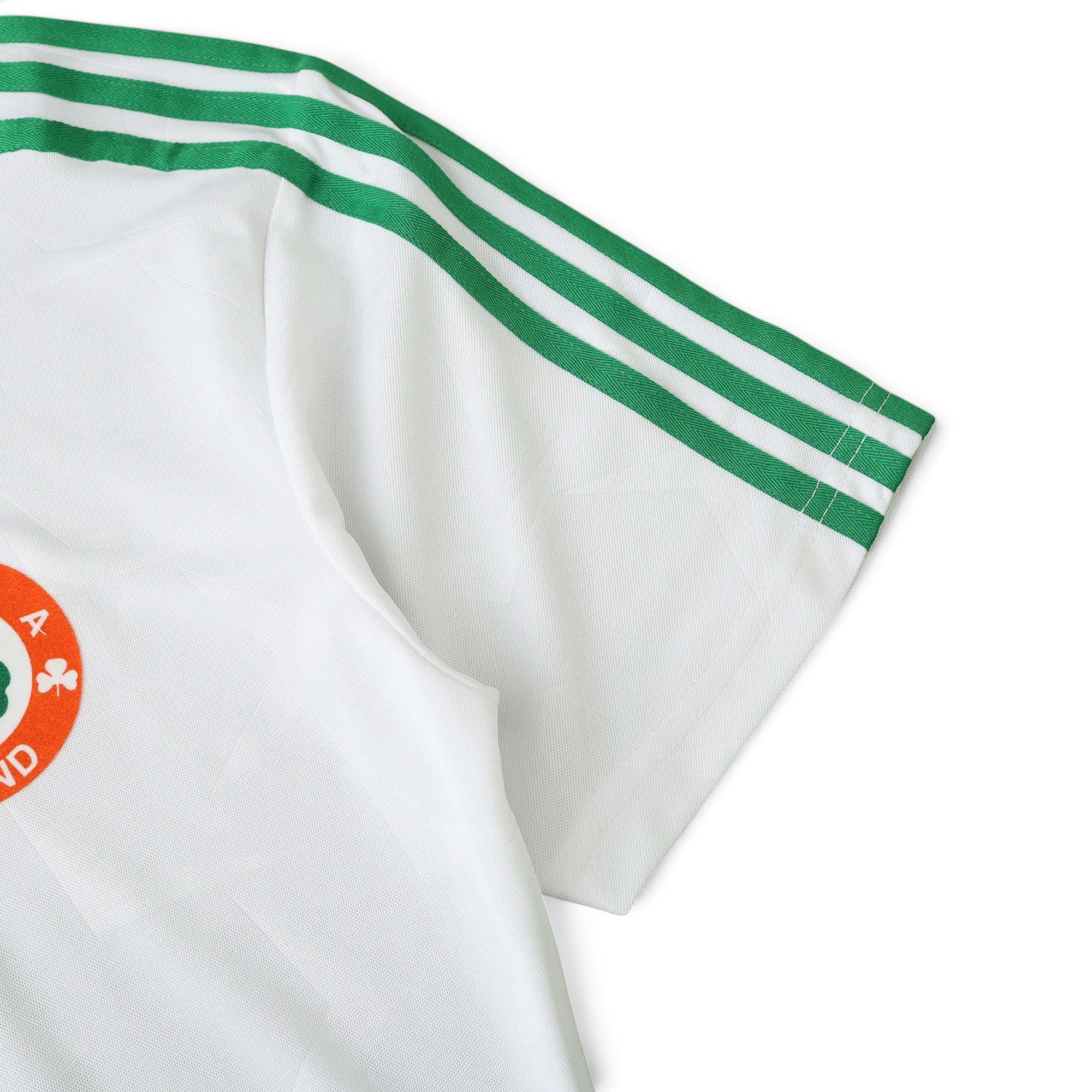 Elite Retro Kits Ireland 1990 away football shirt in white with green shoulder stripes and FAI crest detail