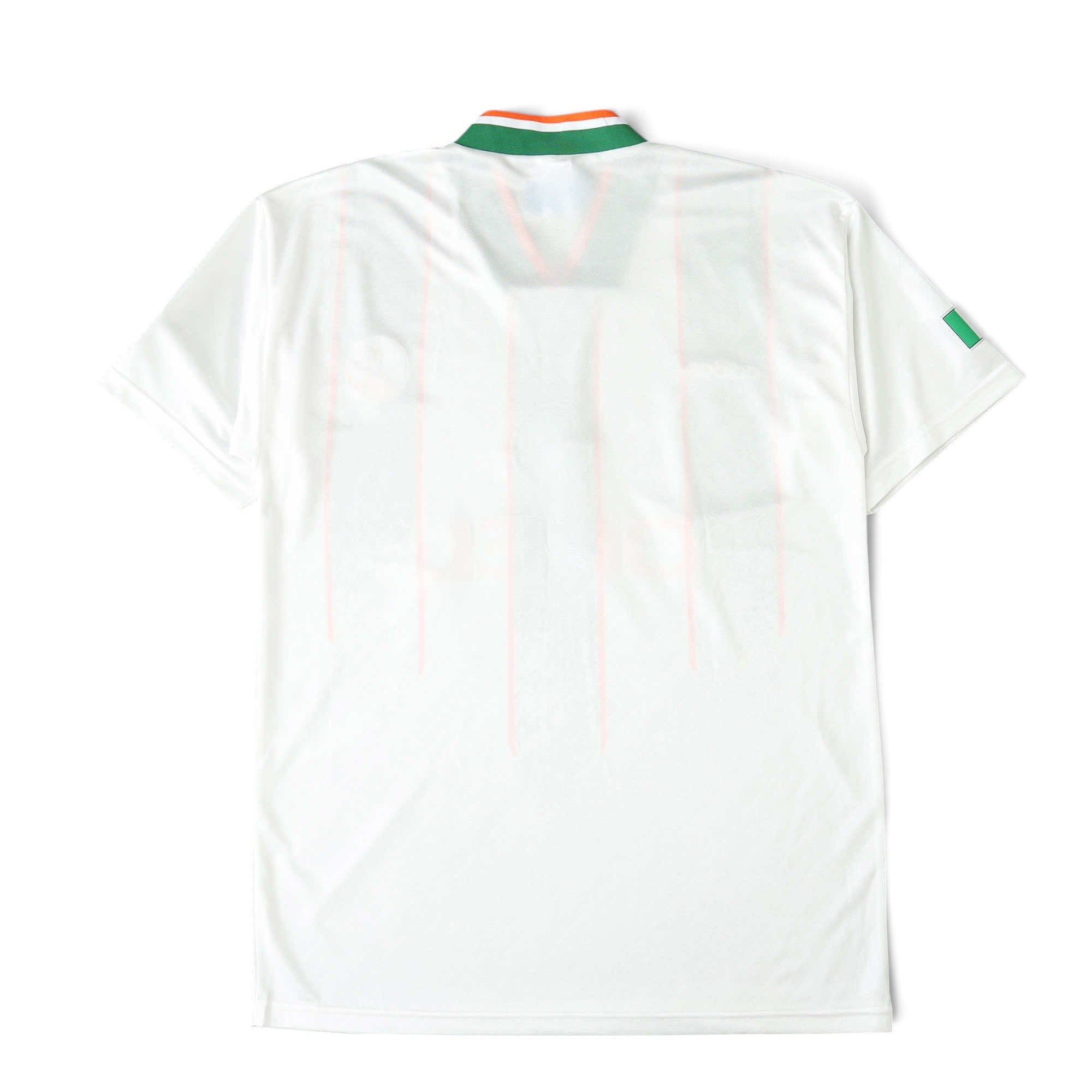 Back view of Elite Retro Kits Ireland 1994 away football shirt in white with green, white, and orange collar detail.