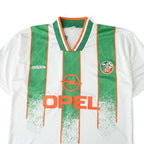 Elite Retro Kits Ireland 1994 away football shirt in white with green vertical stripes and orange trim details