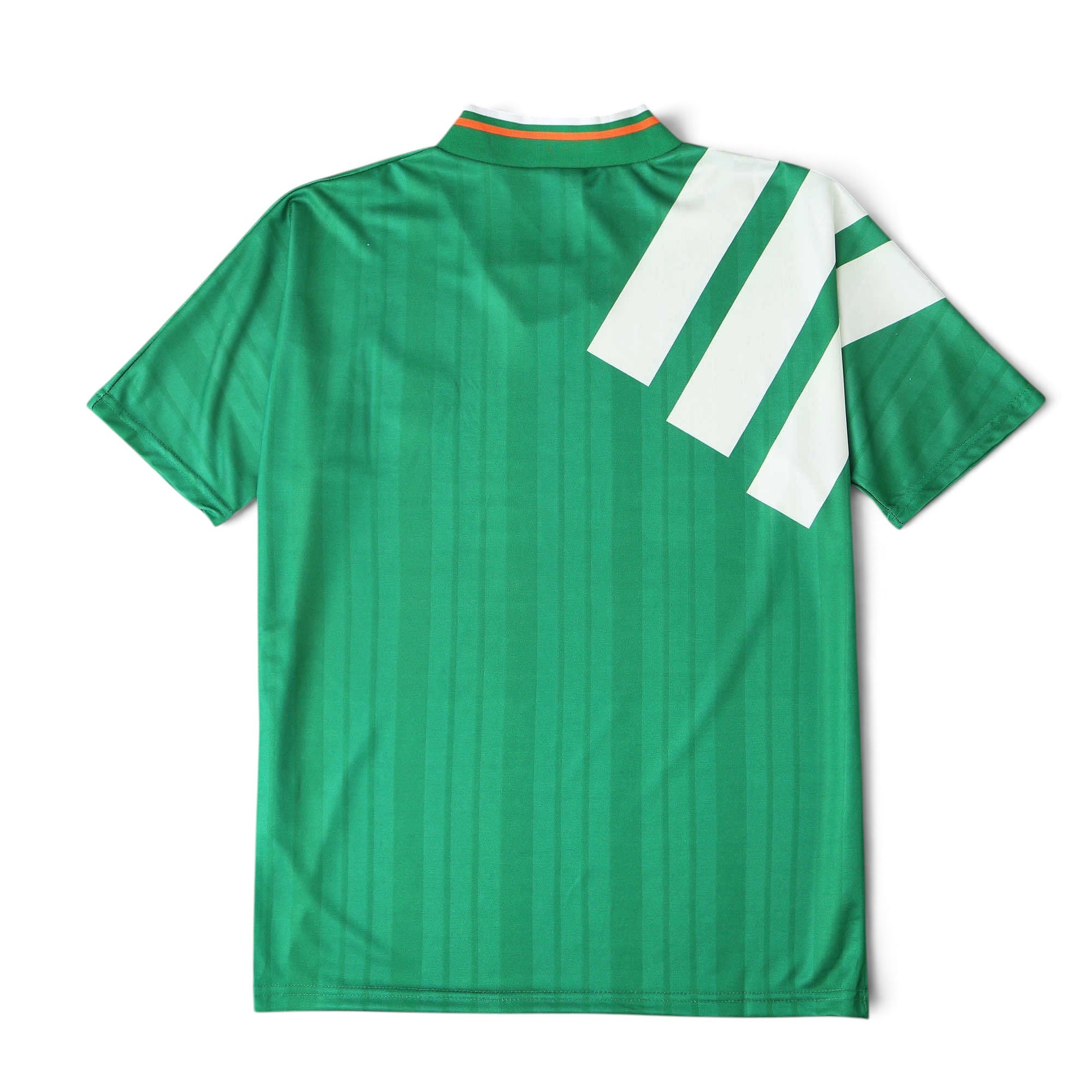 Elite Retro Kits Ireland 1992-94 home football shirt in green with white adidas shoulder stripes, back view.