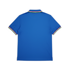 Elite Retro Kits Italy 1982 home football shirt in blue with tricolour striped collar and cuffs, back view.