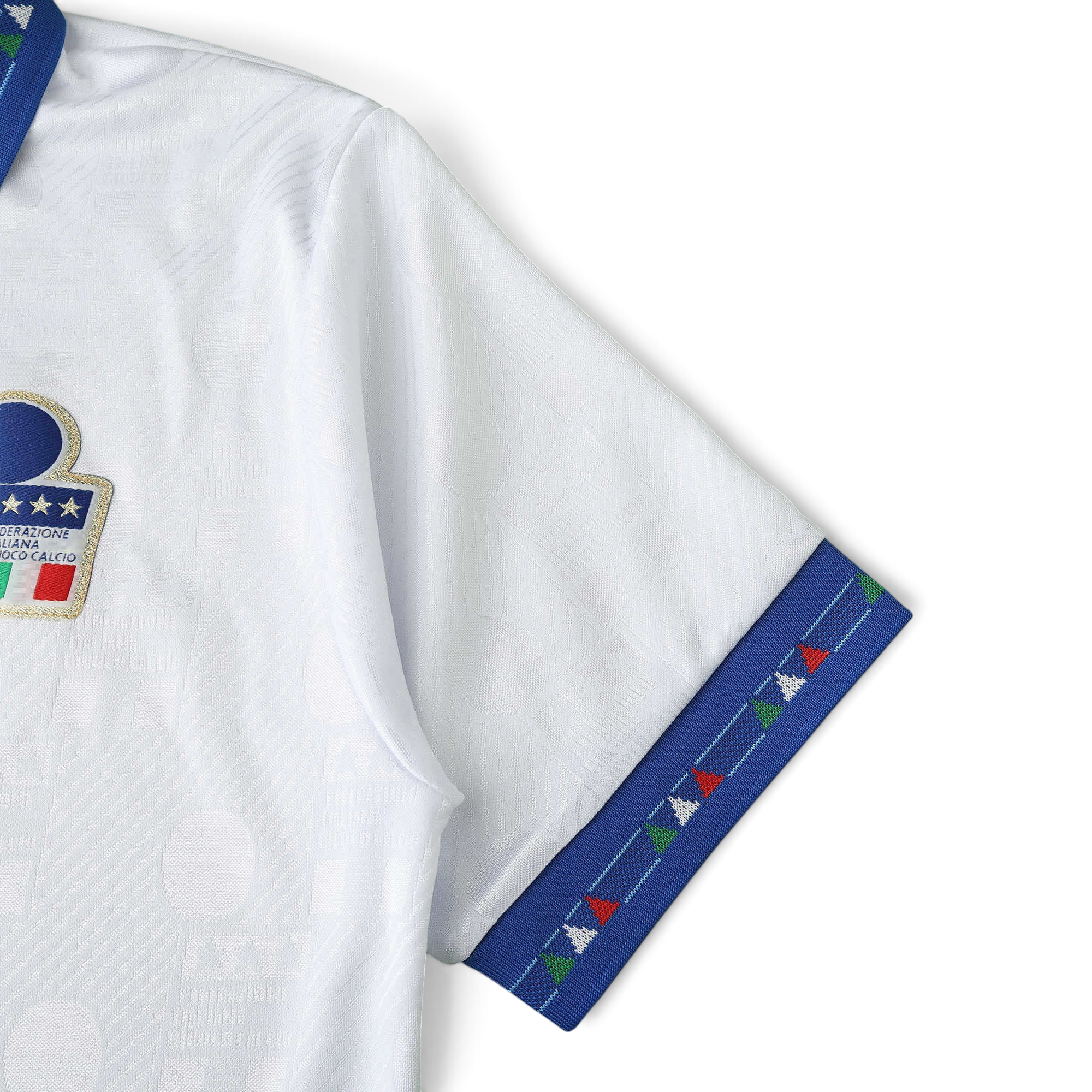 Elite Retro Kits Italy 1994 away football shirt in white with blue sleeve trim featuring Italian flag detailing