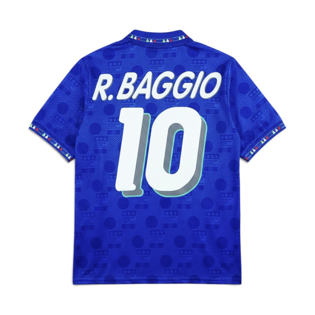 Elite Retro Kits Italy 1994 home football shirt in blue with R. Baggio 10 print and subtle geometric pattern