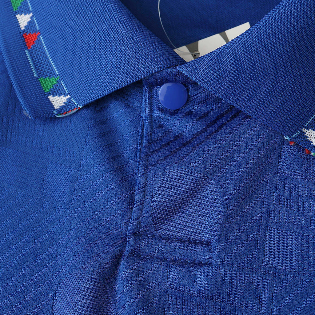 Elite Retro Kits Italy 1994 home football shirt in blue with a patterned collar and textured fabric detail