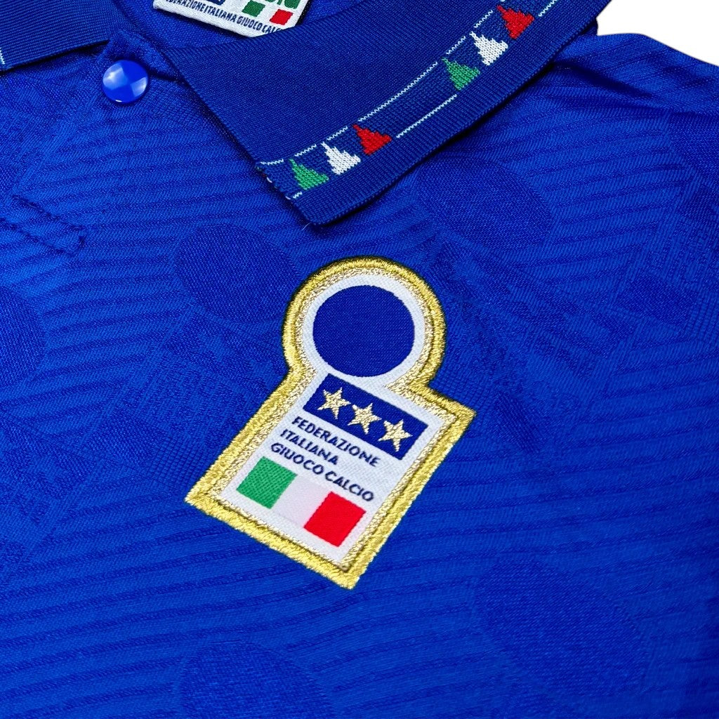 Elite Retro Kits kids Italy 1994 home football shirt in blue with FIGC crest and tricolor collar detail