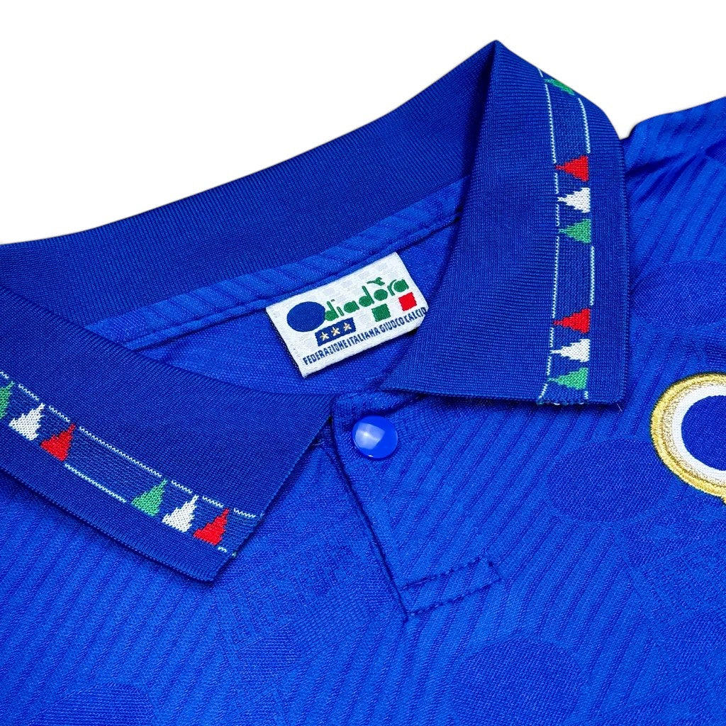 Elite Retro Kits Italy 1994 kids football shirt in blue with Diadora collar detail and FIGC crest