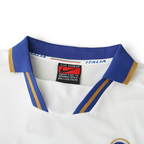 Elite Retro Kits Italy 1996 away football shirt featuring a white collar with blue and gold trim and Nike branding.