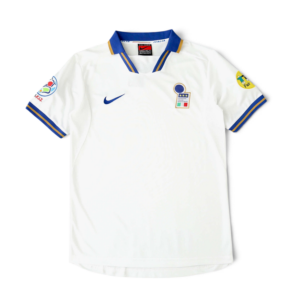 Elite Retro Kits Italy 1996 away football shirt in white with blue and gold collar trim and FIGC crest