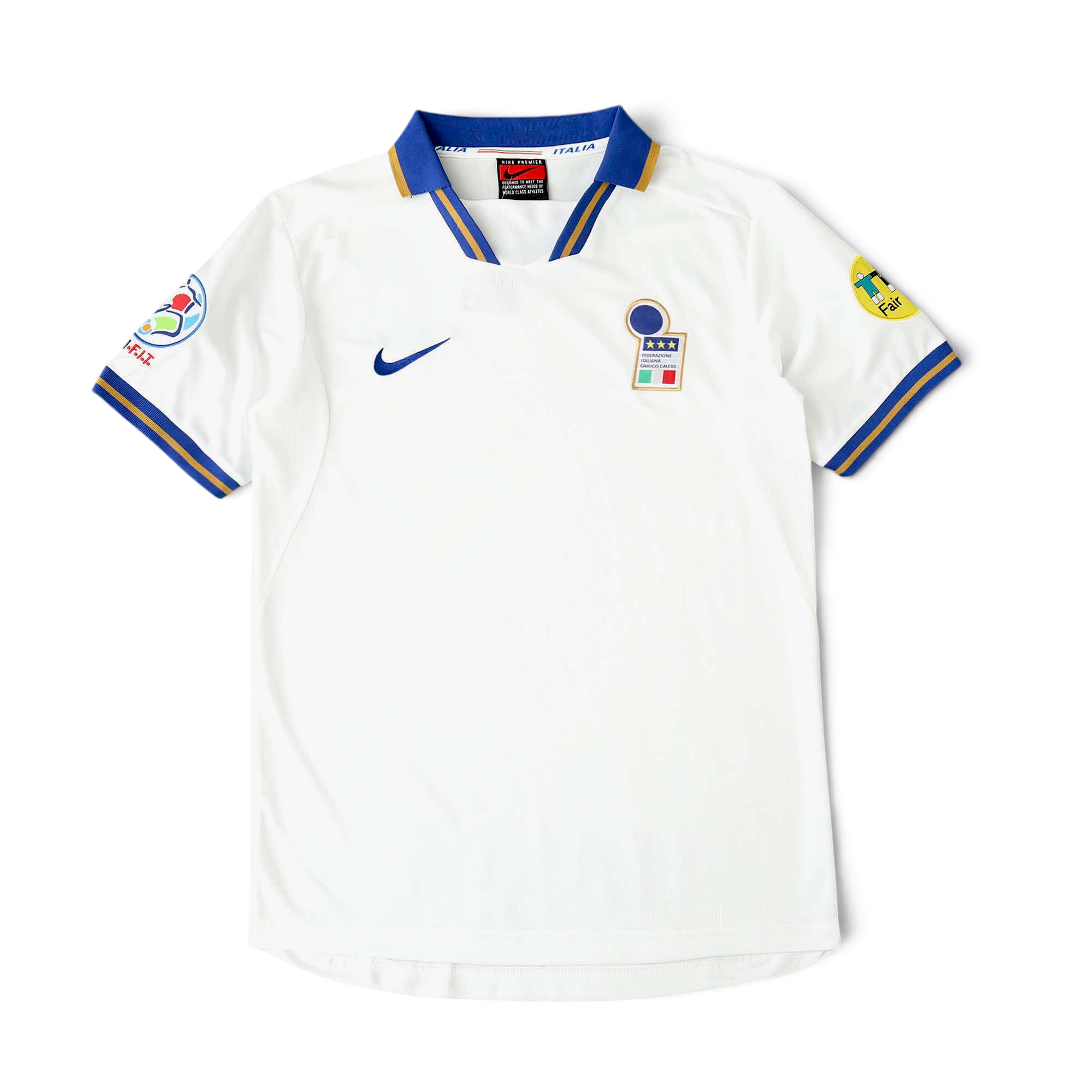 Elite Retro Kits Italy 1996 away football shirt in white with blue and gold collar trim and FIGC crest
