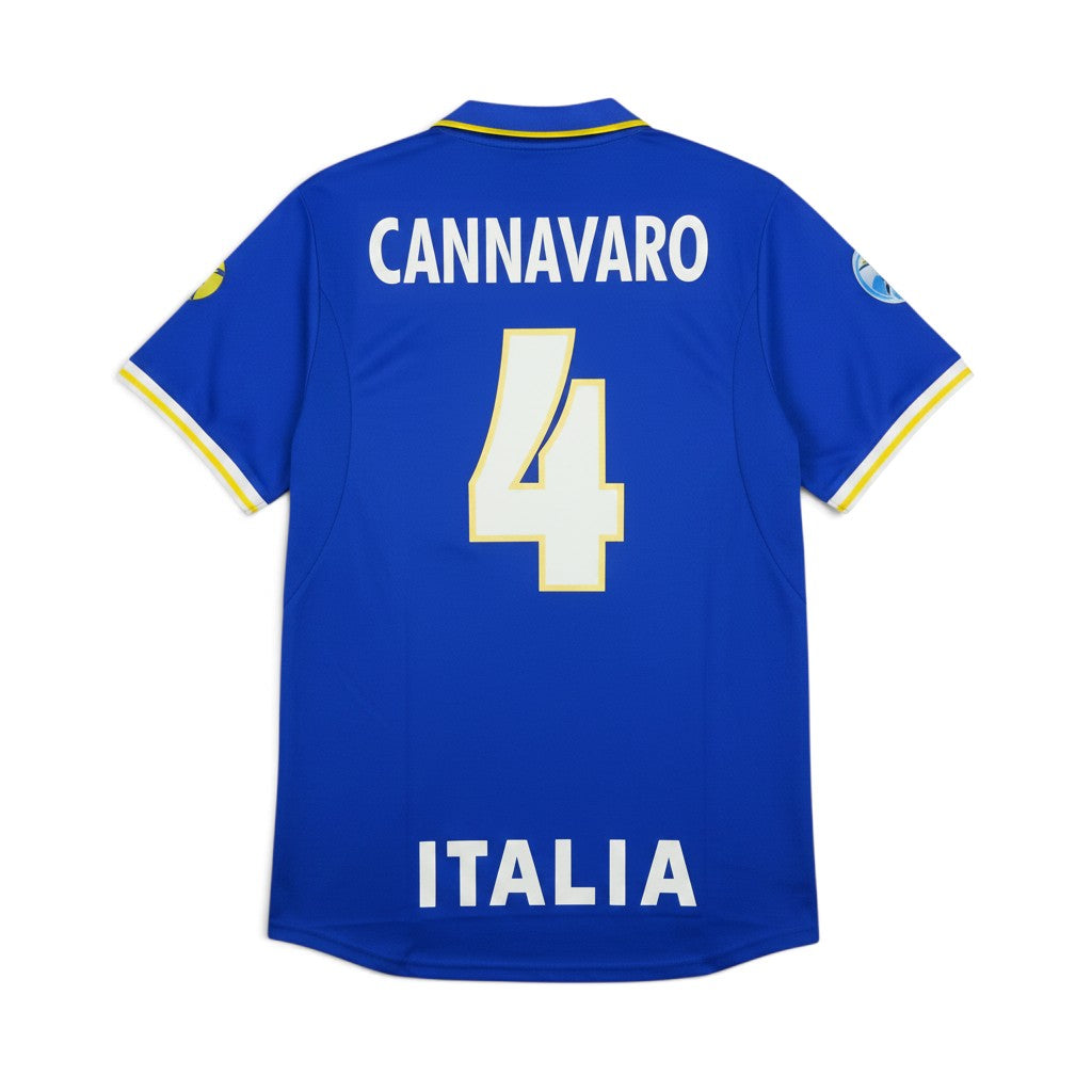 Elite Retro Kits Italy 1996 home shirt in azzurro blue with Cannavaro 4 printed on the back