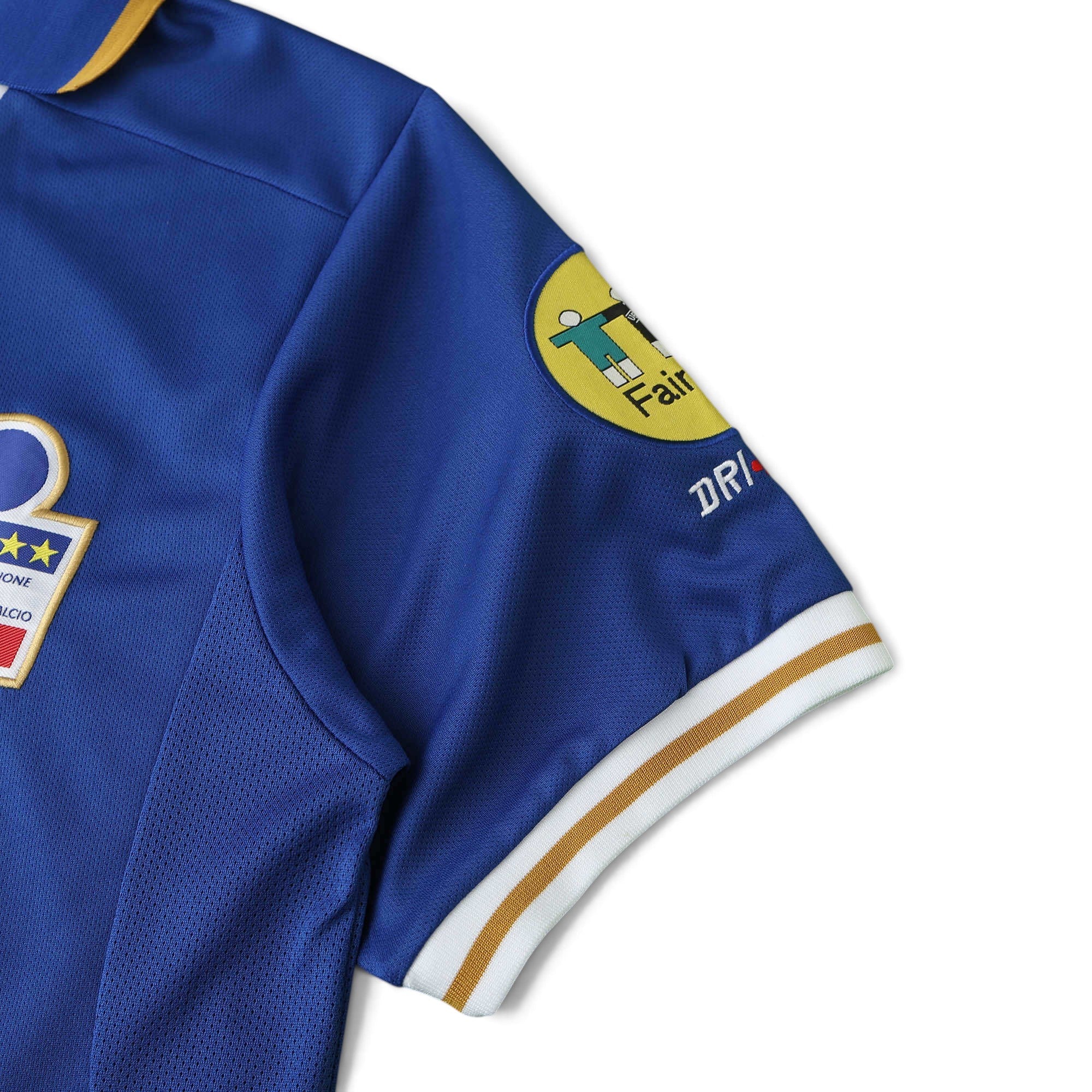 Elite Retro Kits Italy 1996 home shirt in azzurro blue with FIGC crest and Fair Play sleeve patch