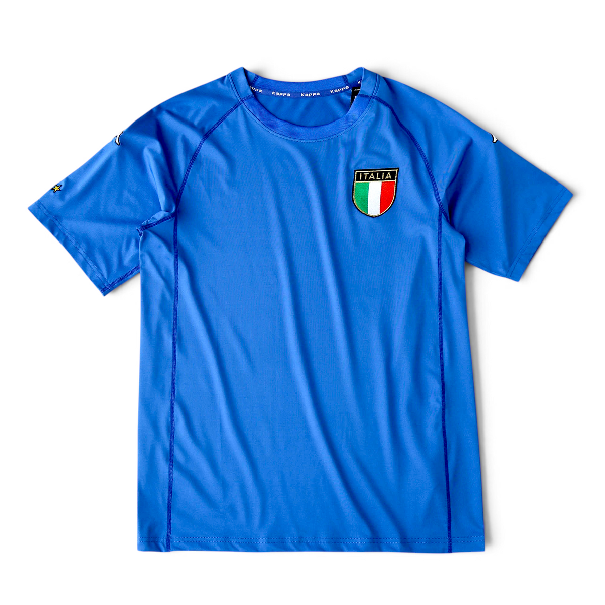 Elite Retro Kits Italy 2000 home football shirt in deep azzurro blue with iconic Kappa fitted design and team crest.