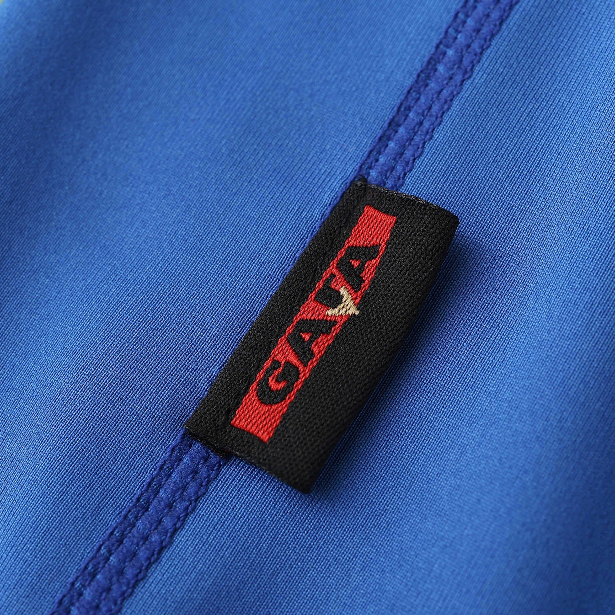 Elite Retro Kits Italy 2000 home shirt detail showing deep azzurro blue fabric and GAYA brand tag
