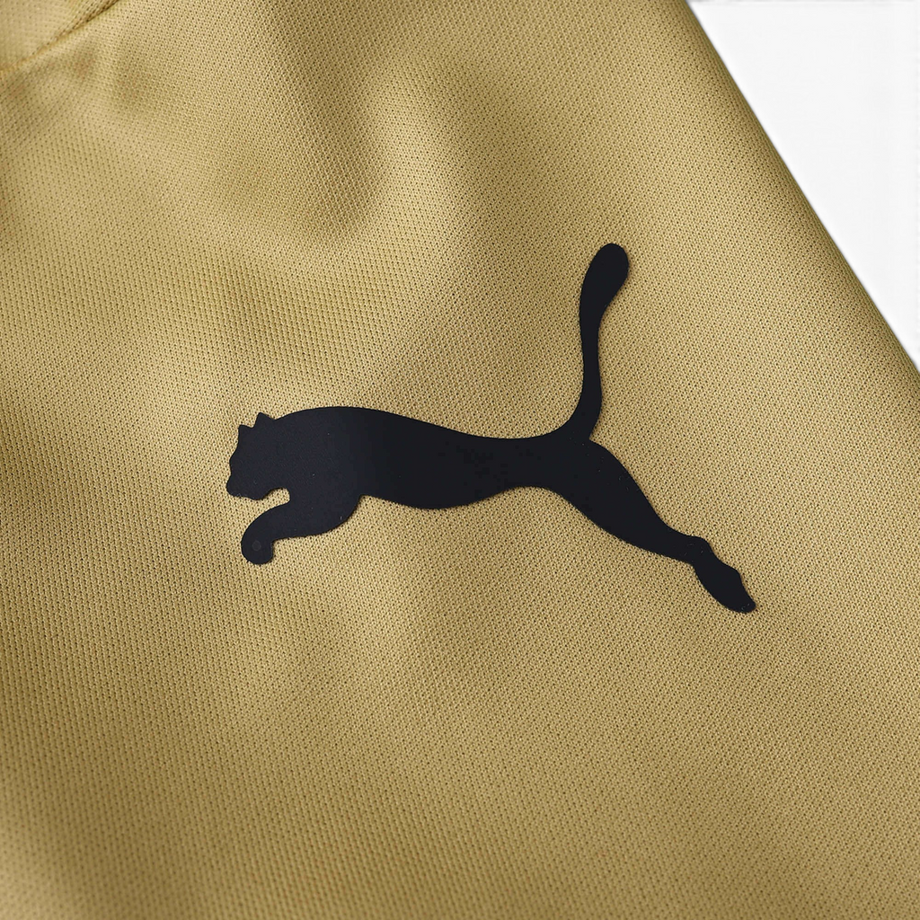 Elite Retro Kits Italy 2006 goalkeeper shirt featuring a black Puma logo on a textured gold fabric background