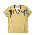 Elite Retro Kits Italy 2006 goalkeeper shirt in gold with black accents, V-neck collar, and iconic team crest.