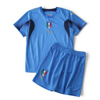 Elite Retro Kits kids Italy 2006 home football kit in classic azzurro blue with gold accents and team crest
