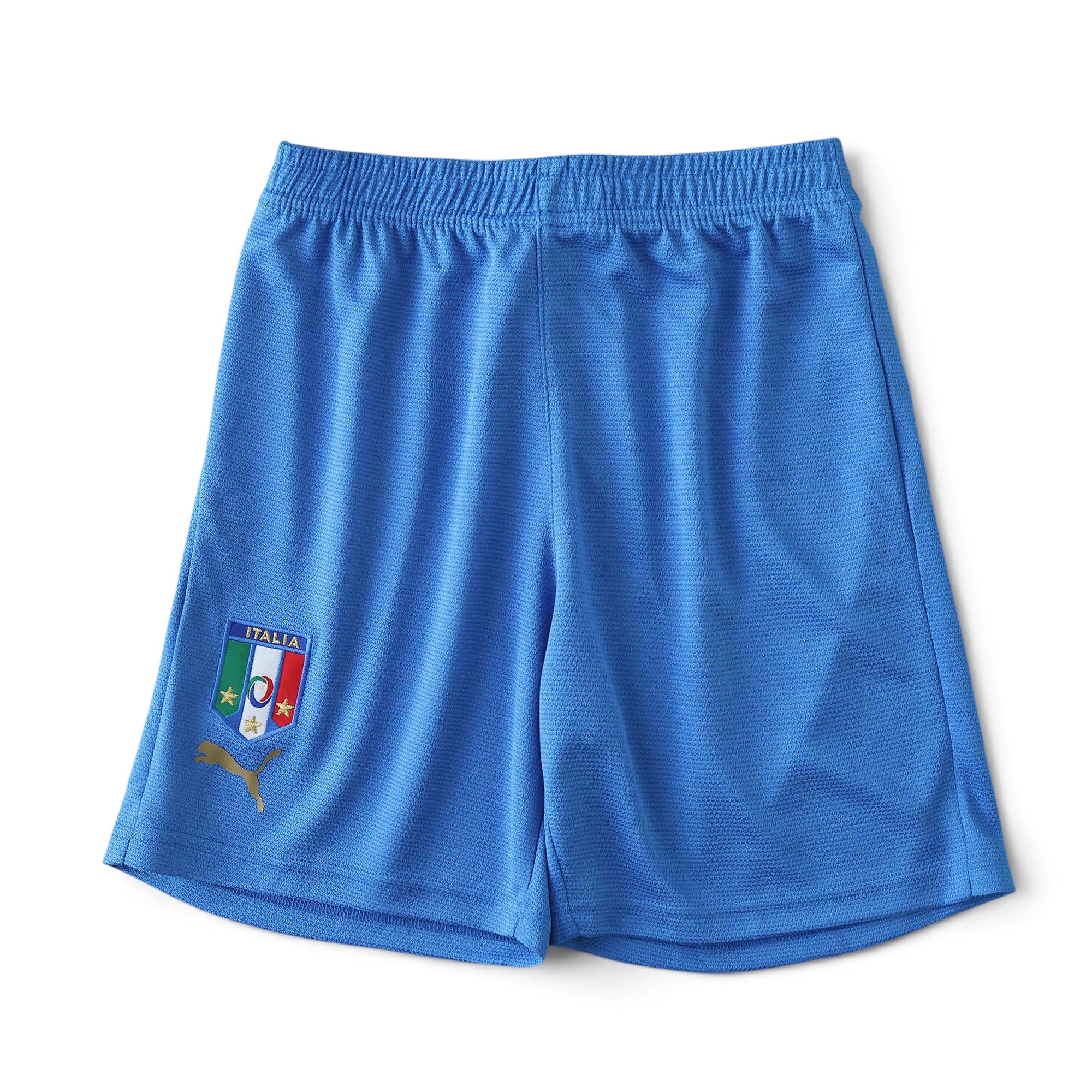 Elite Retro Kits kids Italy 2006 home football shorts in classic azzurro blue with team crest and gold logo