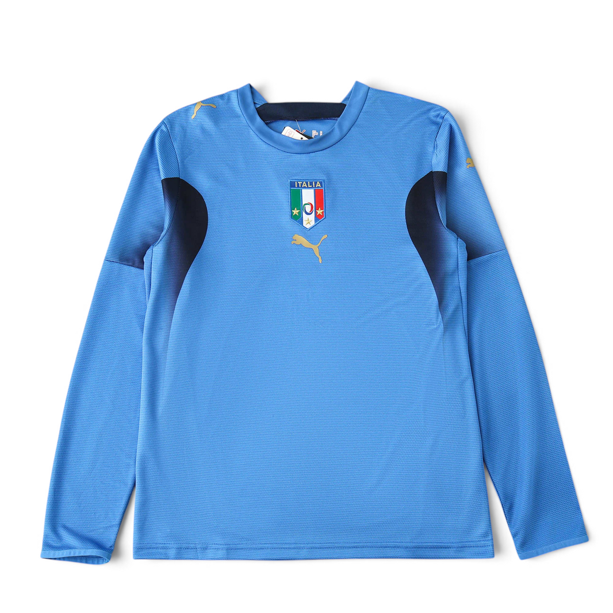 Elite Retro Kits Italy 2006 long sleeve home football shirt in classic azzurro blue with gold Puma logo and crest