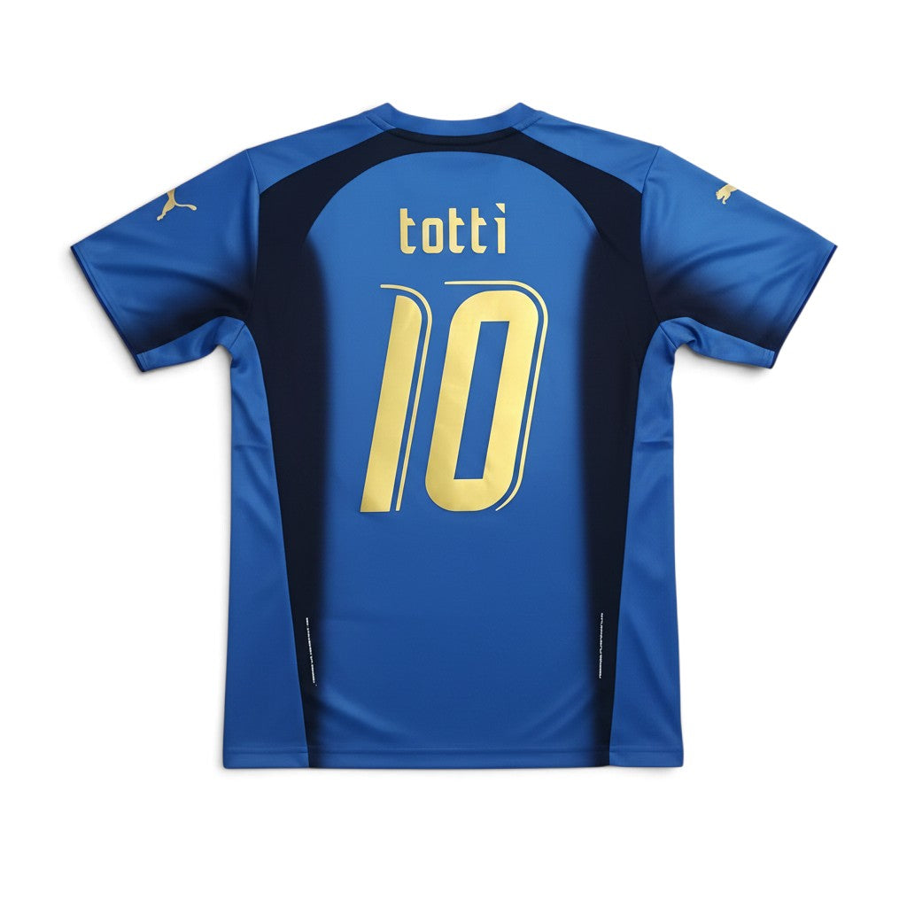 Elite Retro Kits Italy 2006 home football shirt in blue with Totti 10 printed in gold on the back