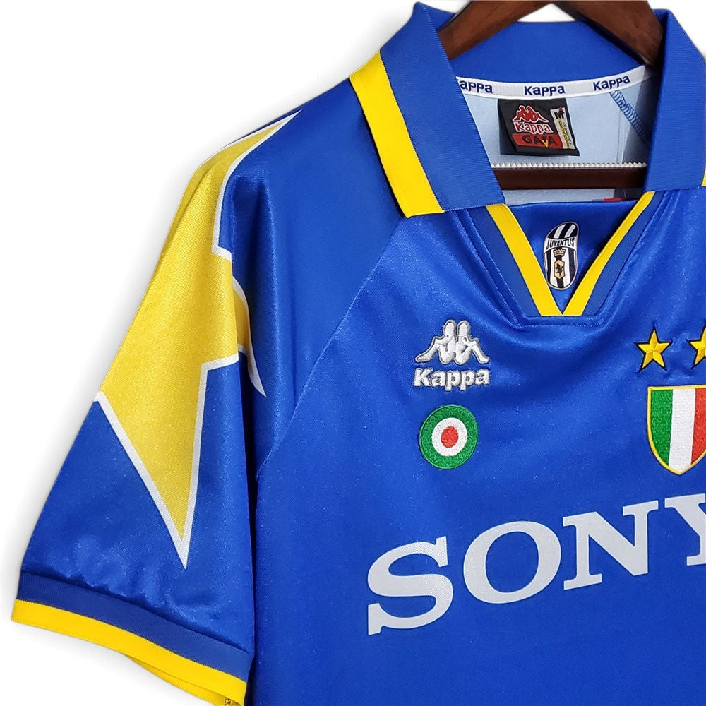 Elite Retro Kits Juventus 1995/96 away football shirt in blue with yellow star detailing and Kappa branding