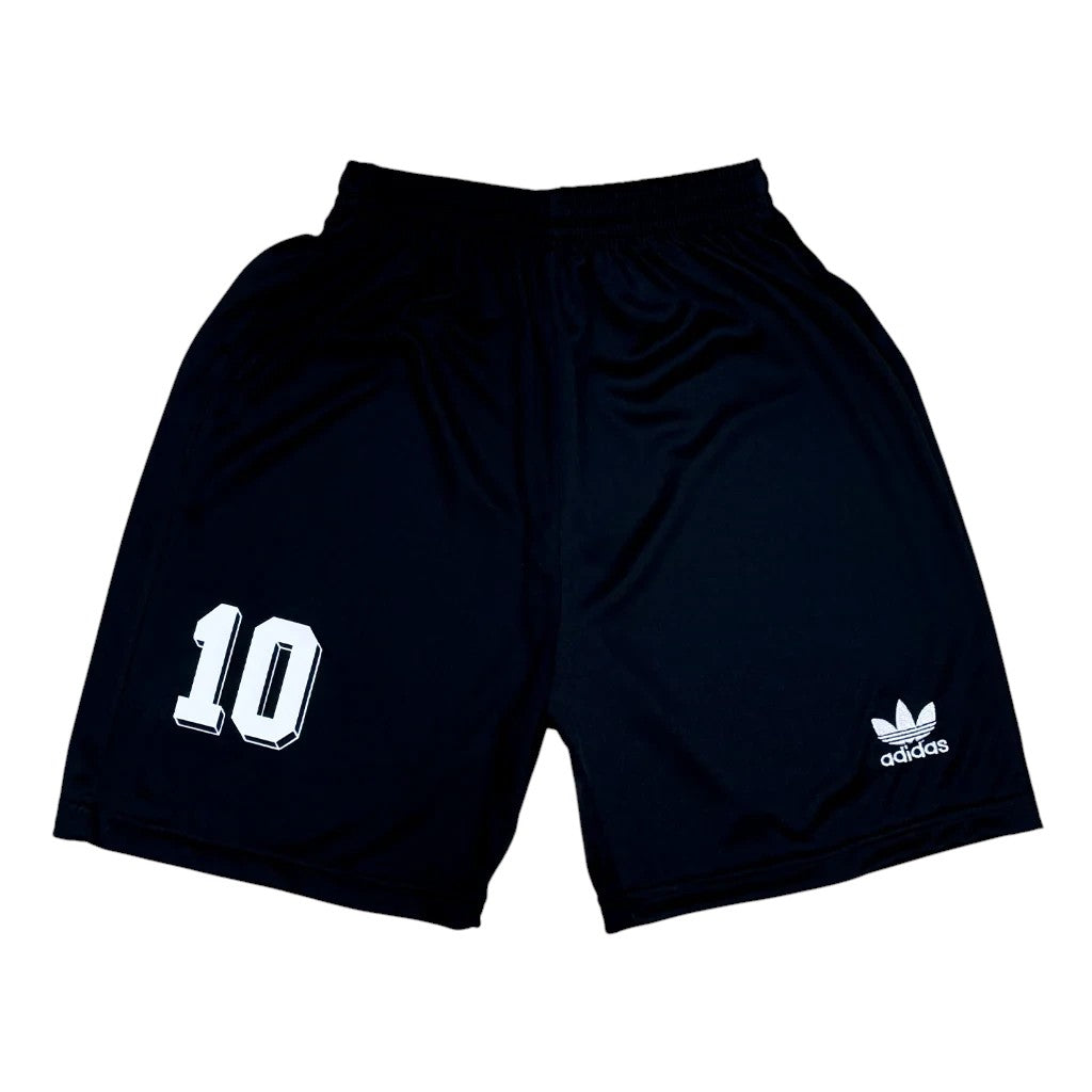 Elite Retro Kits kids black football shorts with white number 10 and adidas trefoil logo