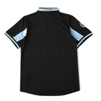 Back view of Elite Retro Kits Lazio 1998/99 away football shirt in black with sky blue sleeve and collar detailing.
