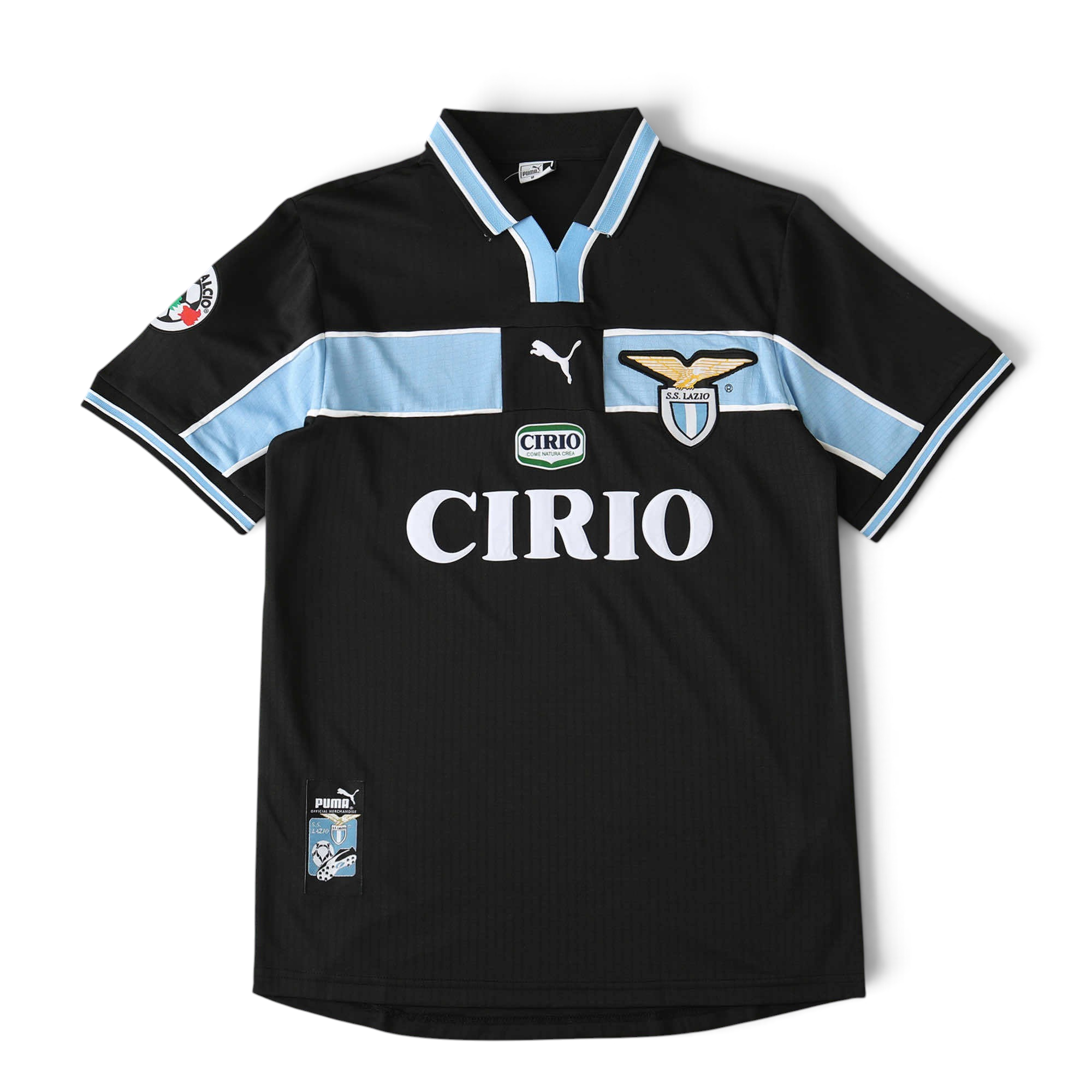 Elite Retro Kits Lazio 1998/99 away football shirt in black with celeste blue accents and iconic eagle club crest.