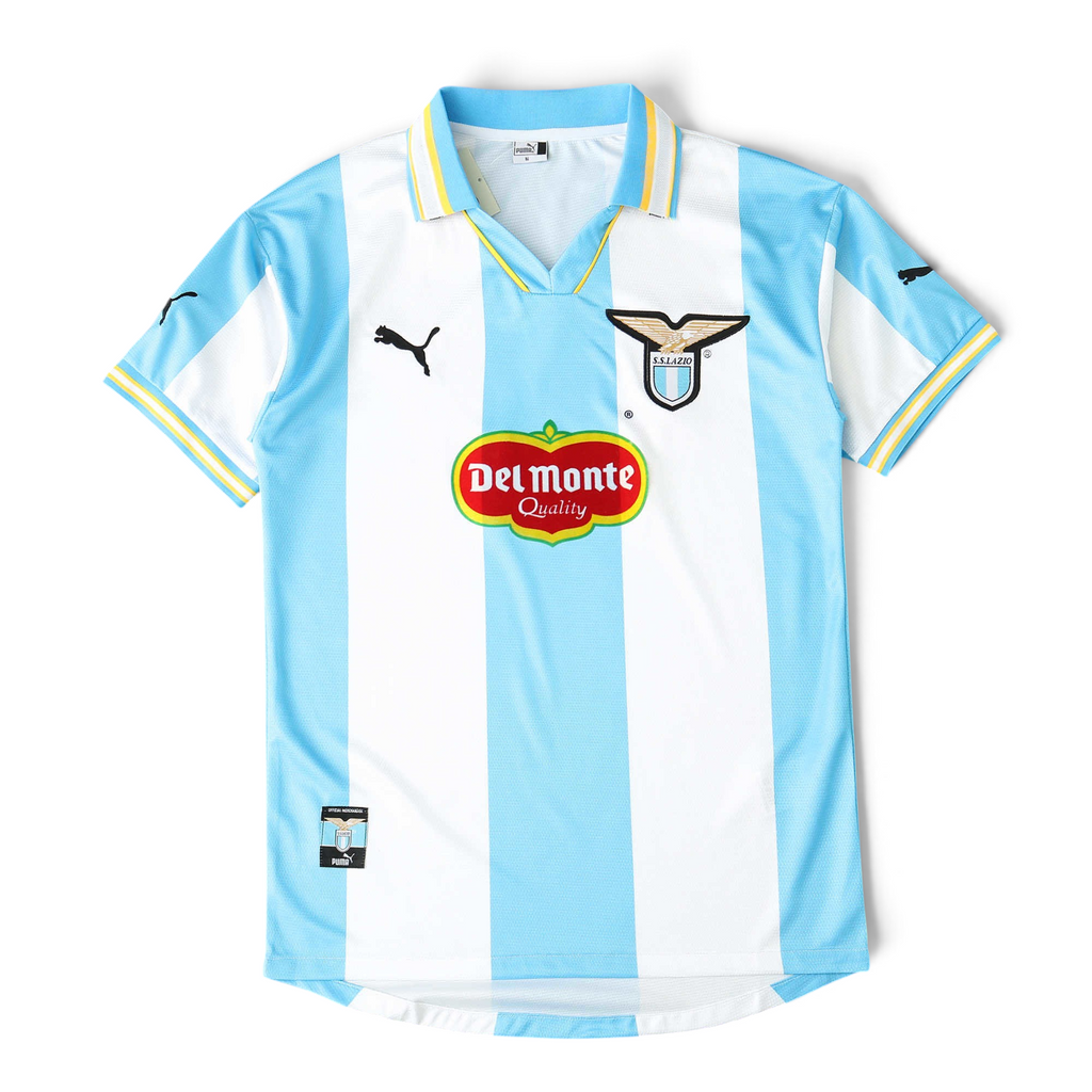 Elite Retro Kits Lazio 1999/00 home shirt in iconic celeste sky blue and white stripes with eagle crest and collar.