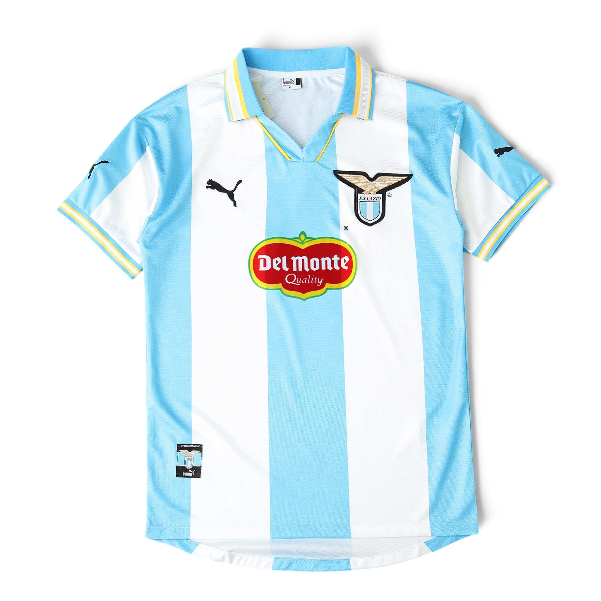 Elite Retro Kits Lazio 1999/00 home shirt in iconic celeste sky blue and white stripes with eagle crest and collar.