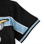 Elite Retro Kits Lazio 1998/99 away football shirt sleeve detail featuring black fabric and sky blue stripe trim