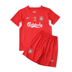 Elite Retro Kits kids Liverpool 2004/05 UCL final home kit in red with Champions League detailing and Carlsberg logo