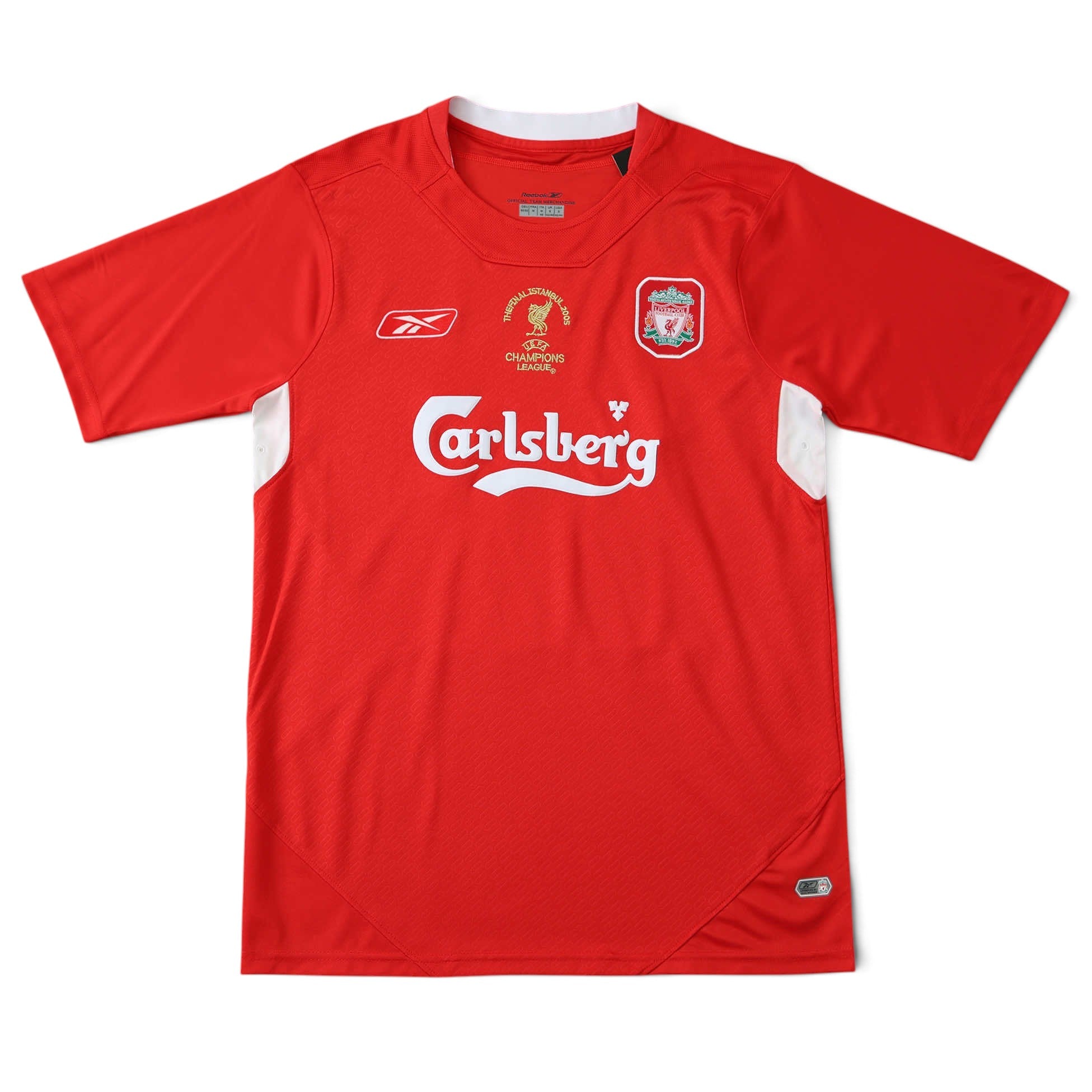 Elite Retro Kits Liverpool 2004/05 UCL Final red football shirt with Istanbul 2005 embroidery and Carlsberg sponsor