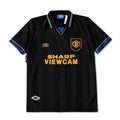 Elite Retro Kits Manchester United 1993-1995 away football shirt in black with blue and yellow Umbro detailing.